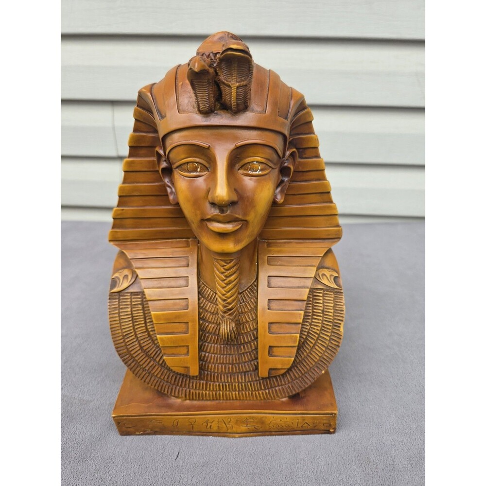 Egyptian Pharaoh Sculpture King Tut Style Gold Tone Table Decor